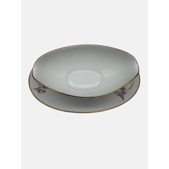 Vintage Noritake Arden Gravy Boat w/ Attached Underplate Japan 5603 MCM - Picture 2 of 6